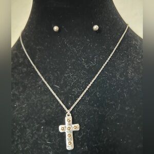 Wildflower Elegant Lead & Nickel Complaint Cross Necklace and Earring Set NWT